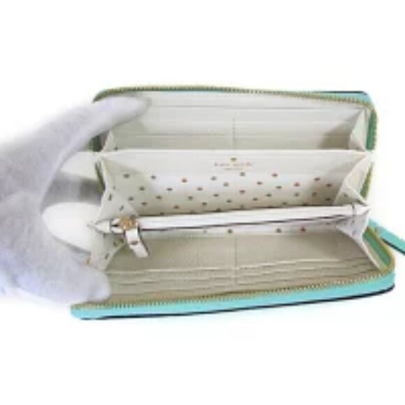 Kate Spade Mikas Pond Lacy Wallet Saffiano Leather  Zip Around Robins Egg Blue - Picture 4 of 16